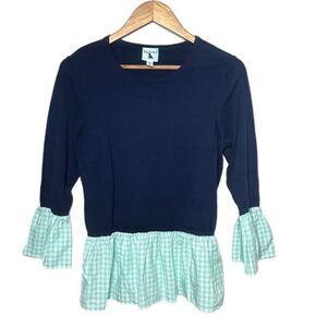 Medium Haley and The Hound Navy and Gingham top